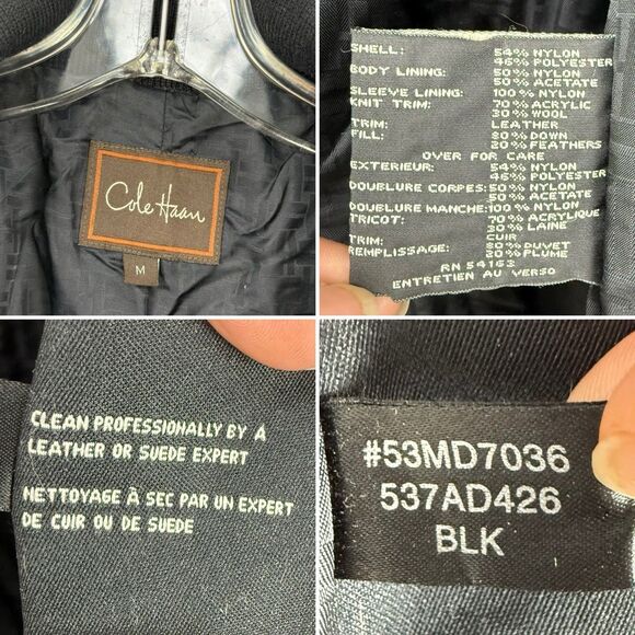 Cole Haan Men’s Down Puffer Jacket Black Leather Trim Size M Winter - Picture 9 of 16